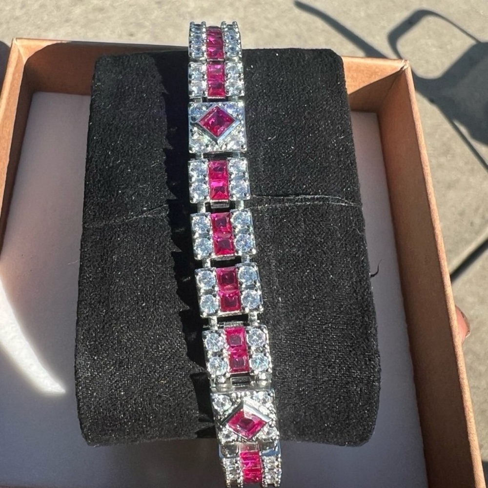 Swarovski Pink and Clear Crystal Bracelet in Silver Tone - Picture 12 of 12
